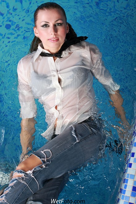 wet girl get wet wet hair fully clothed jeans shirt tie jacuzzi