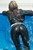 wet girl get wet wet hair swim fully clothed leather jacket guipure blouse leggings shoes pool