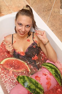 #198 - Sweet Wetlook by Fully Clothed Girl with Watermelon in Bath