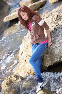 #212 - Fully Clothed Girl in Tight Jeans and Sneakers Get Wet on Sea