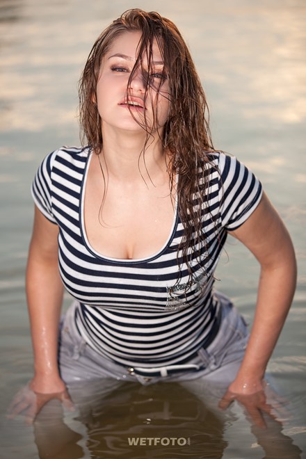 wet girl wet hair get wet t-shirt tight jeans tights swim fully clothed lake