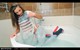 wet girl wet hair get wet short t-shirt skinny jeans high heels fully soaked bath