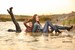 wet girl wet hair get wet tight jeans high heels fully soaked swim fully clothed lake