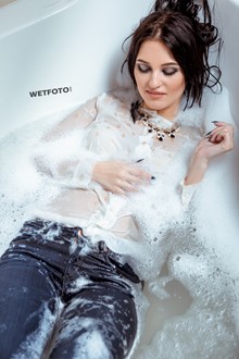 #405 - Beautiful Brunette Girl in Tight Jeans and Shoes with High Heels Get Soaking Wet in Bath