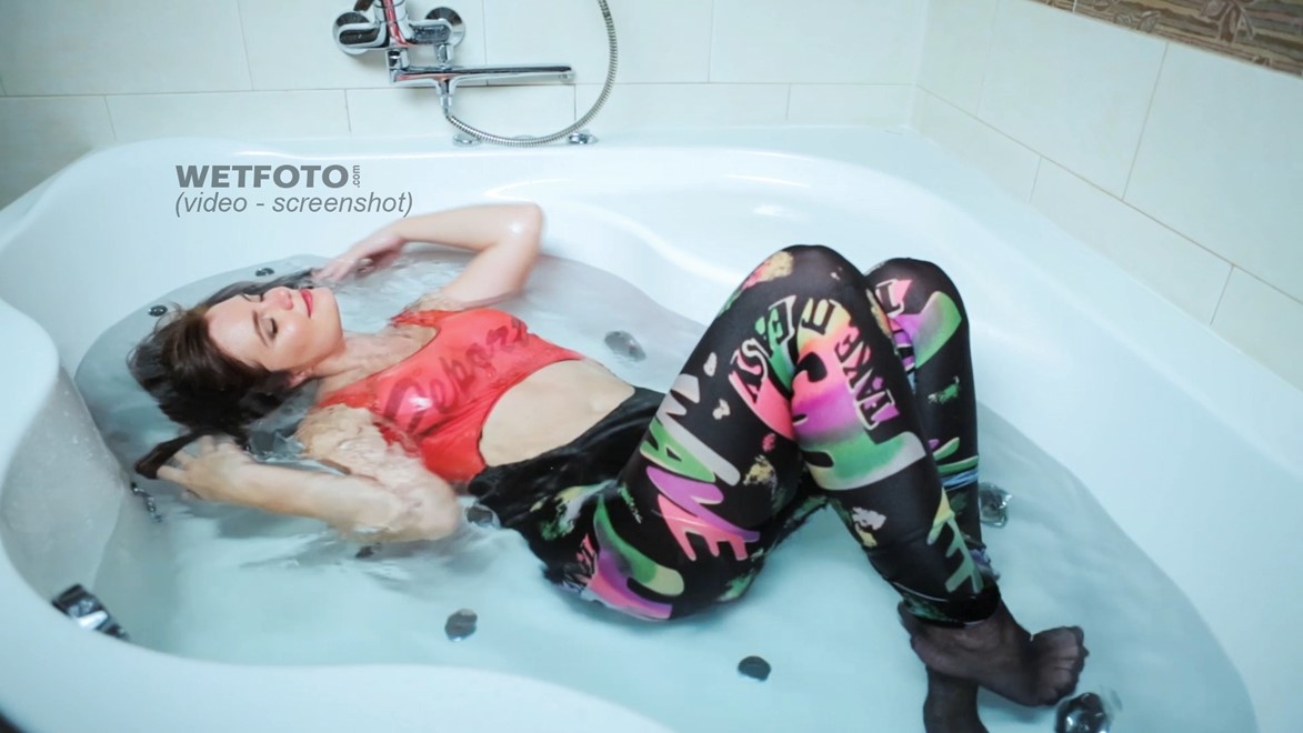 wet girl wet hair get wet bodysuit socks leggings fully soaked water bath shower