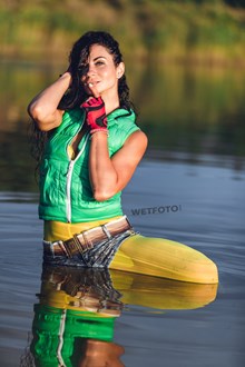 #474 -  Sexy Brunette in Bright Clothes Has a Fun and Gets Soaking Wet on the Lake