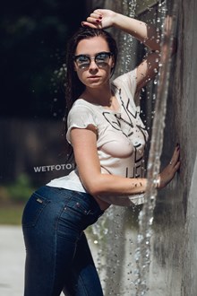 #475 - Pool Swiming by Hot Girl in Completely Wet Jeans and T-shirt