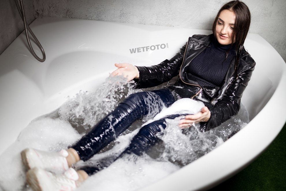 girl swims clothes sneakers socks jeans wetfoto